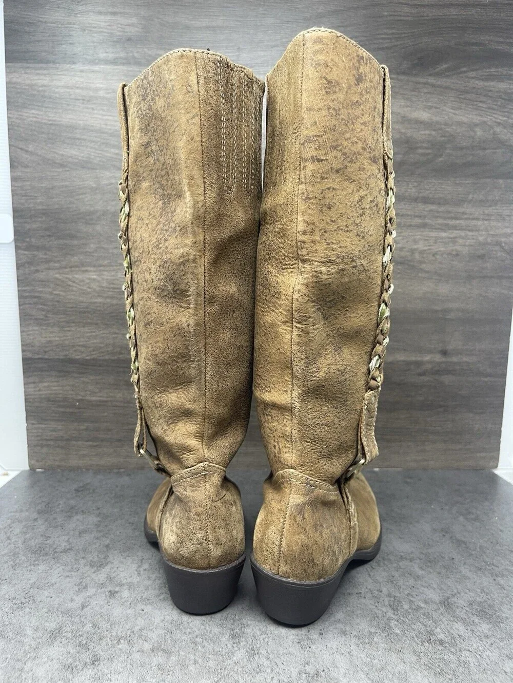 Clarks Artisan Brown Leather Tall Boots Womens Size 5 Slip On Riding
